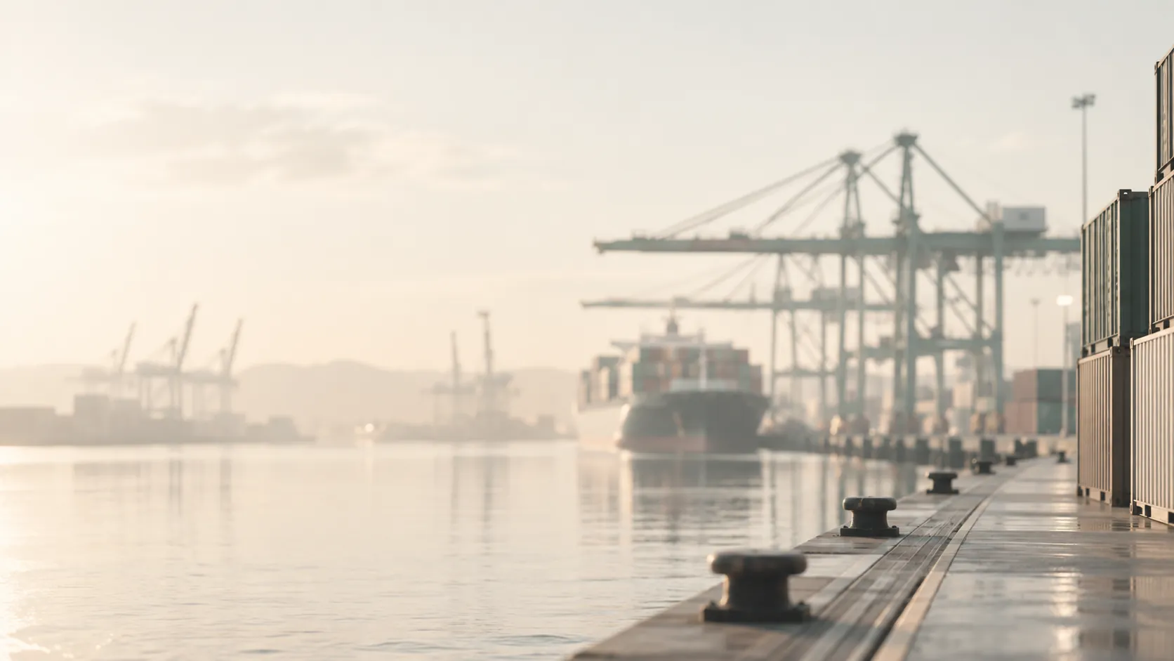 Container port at dawn