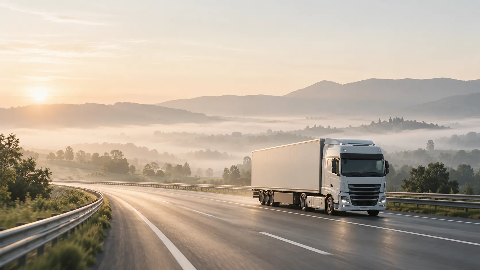 Truck on a motorway at sunrise